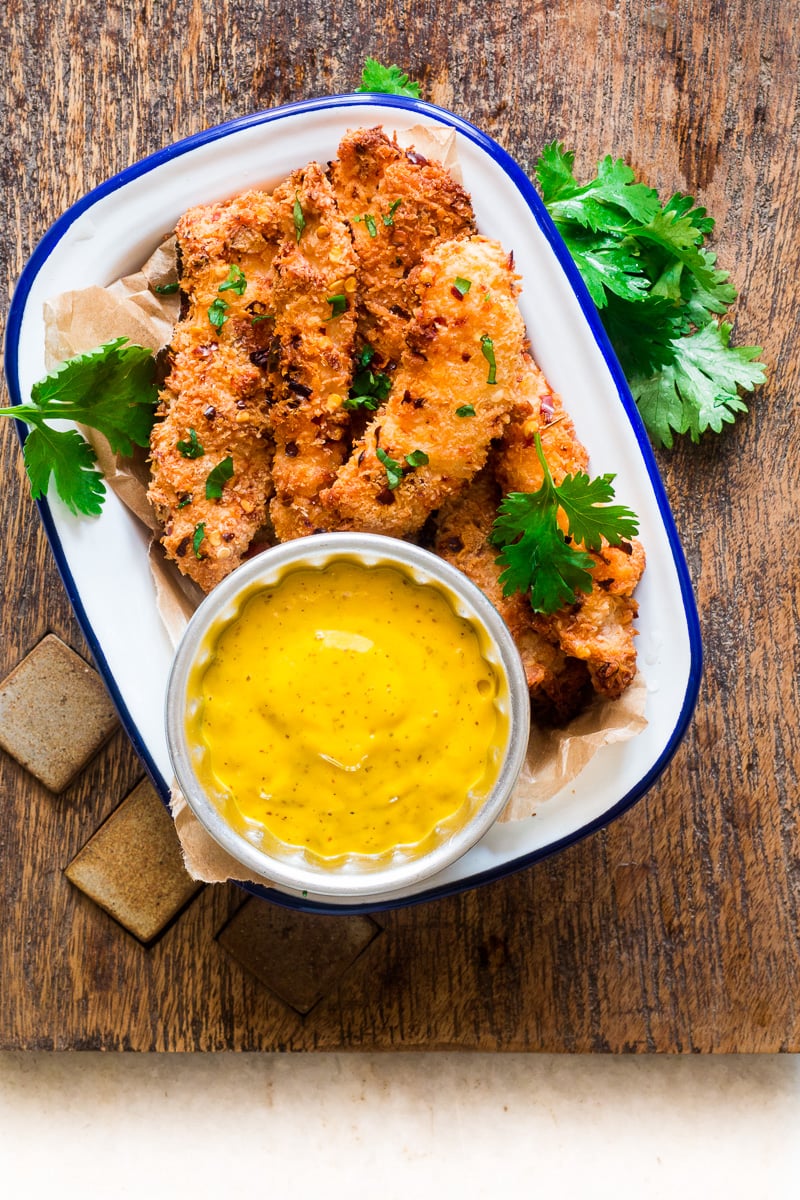 Baked Coconut Chicken Tenders with Mango Mustard Sauce