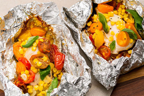 Chicken Tomatoes Corn Foil Packs